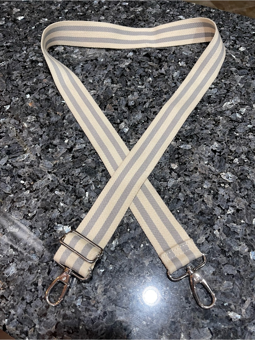 Striped Cream and Light Gray Adjustable Crossbody Strap 56 inches